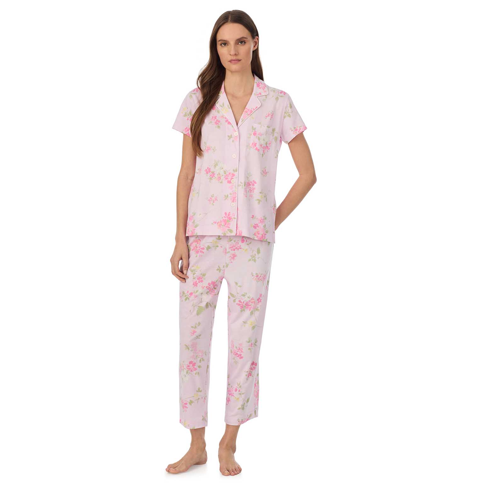 Lauren Ralph Lauren Cotton Knit S/S Notch Collar Pajama Set